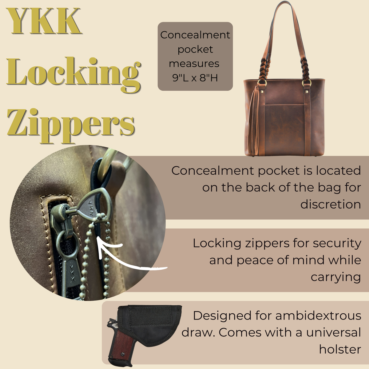 Concealed Carry Bella Leather Tote by Lady Conceal