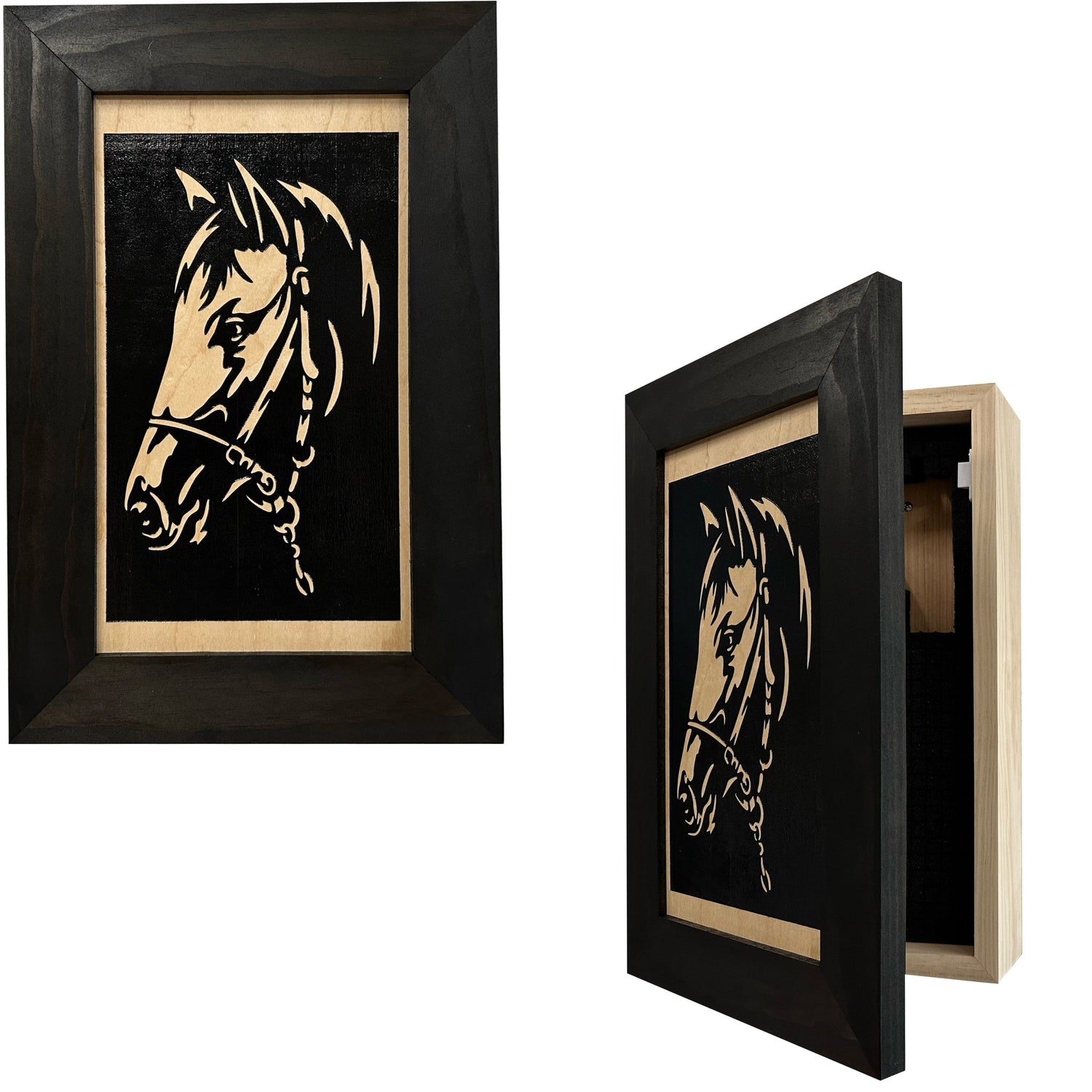 Horse Wall Art Gun Concealment Furniture - Handcrafted Hidden Gun Storage Wall Decor - Hidden Gun Shelf with Magnetic Lock for Quick Access