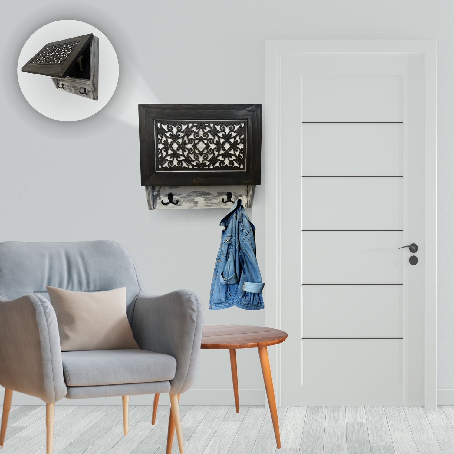 Rustic Diamond Hidden Gun Cabinet β Ornate Concealment Coat Rack with Multi-Purpose Hooks