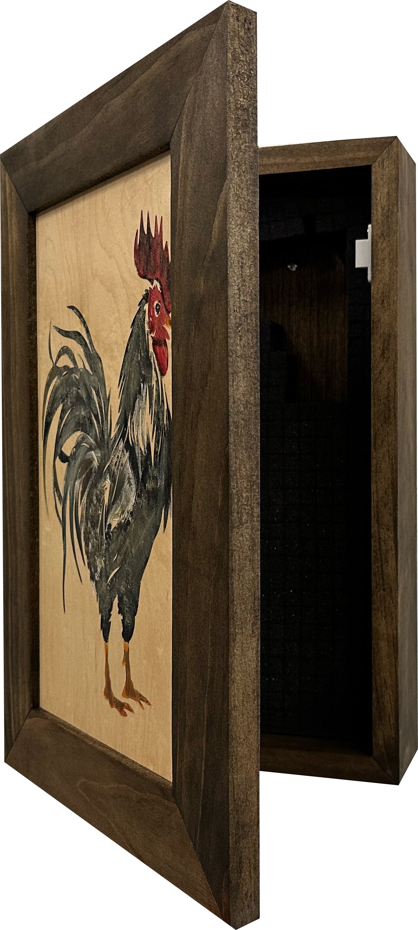 Farmhouse Rooster Gun Concealment Furniture - Handcrafted Hidden Gun Storage Wall Decor - Hidden Gun Shelf with Magnetic Lock for Quick Access