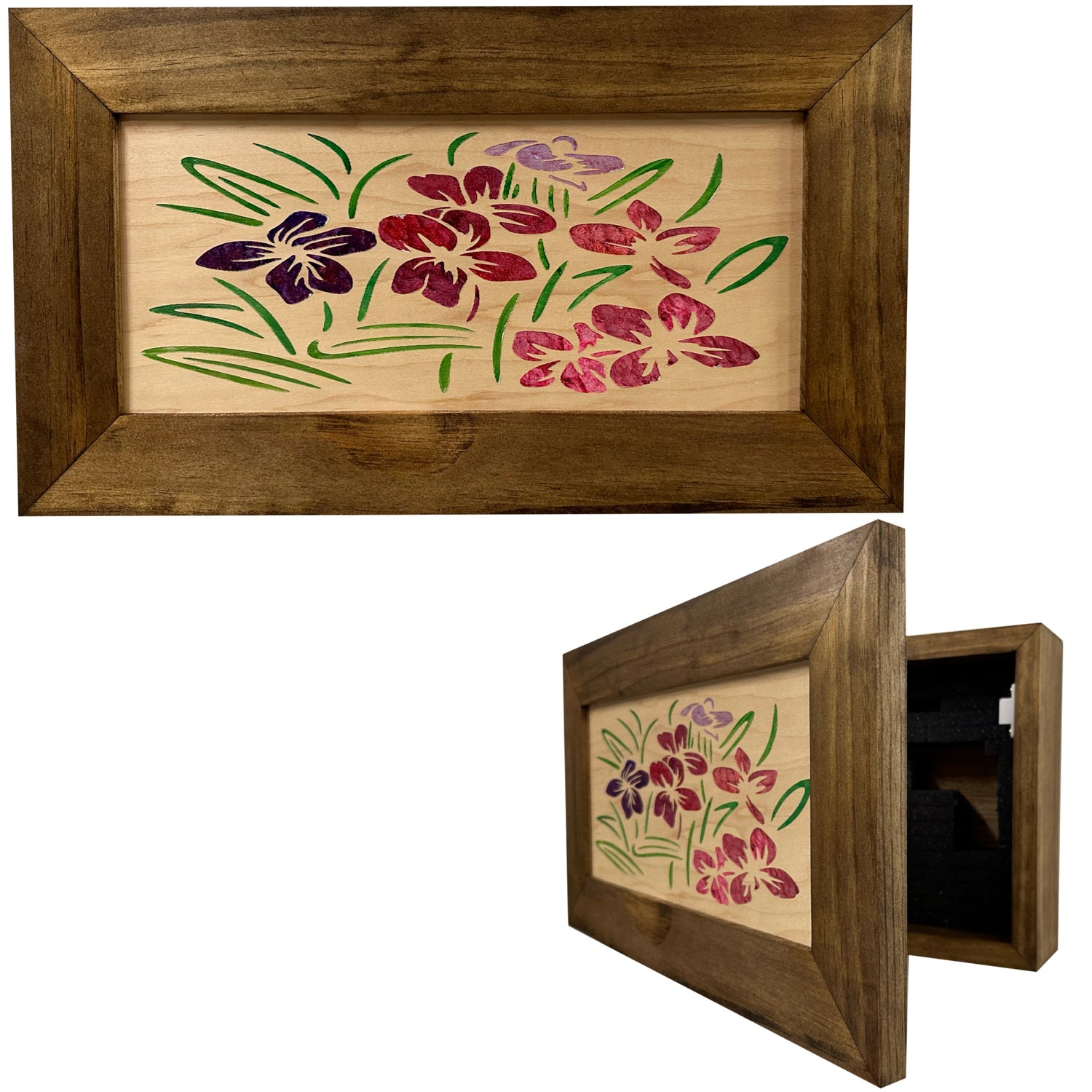 Just Flowers Hidden Gun Storage Wall Decor - Handcrafted Gun Concealment Furniture - Quick Access Handgun Safe with Magnetic Lock - Secure Hidden Wall Safe - USA Made