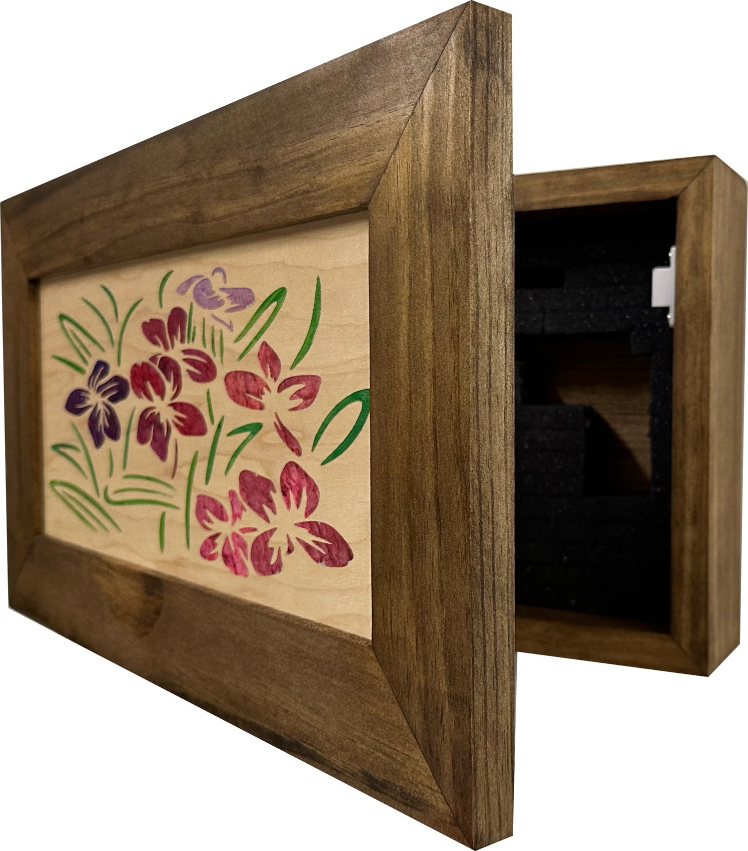 Just Flowers Hidden Gun Storage Wall Decor - Handcrafted Gun Concealment Furniture - Quick Access Handgun Safe with Magnetic Lock - Secure Hidden Wall Safe - USA Made