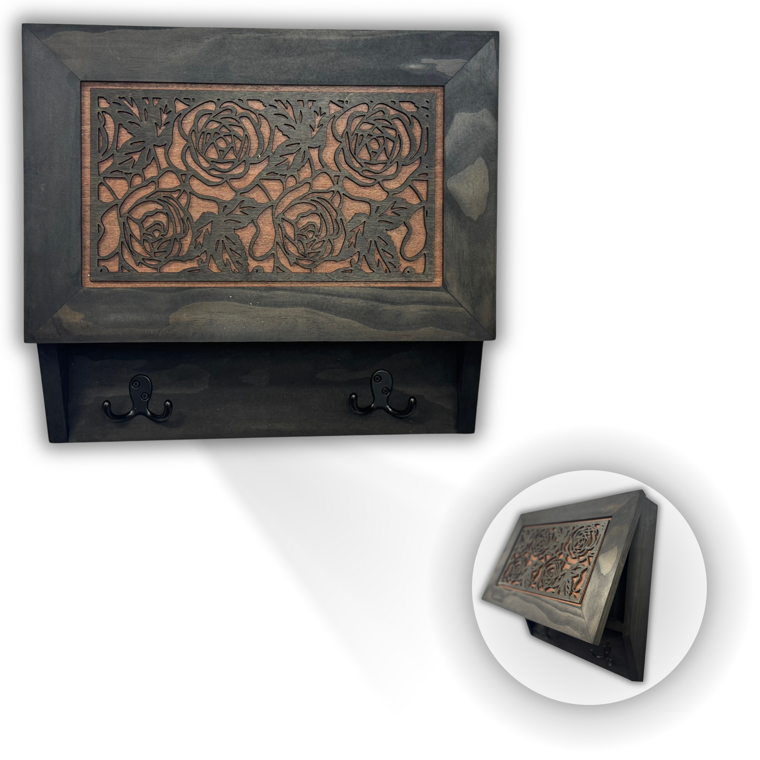 Gun and Roses Hidden Gun Cabinet β Decorative Concealment Coat Rack with Hat & Key Hooks