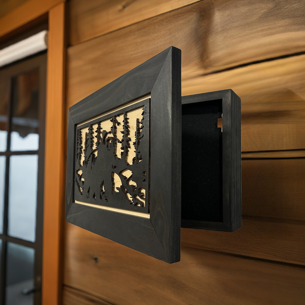 Hidden Gun Cabinet Black Bear Wall Decor β Concealed Furniture Secure Gun Cabinet