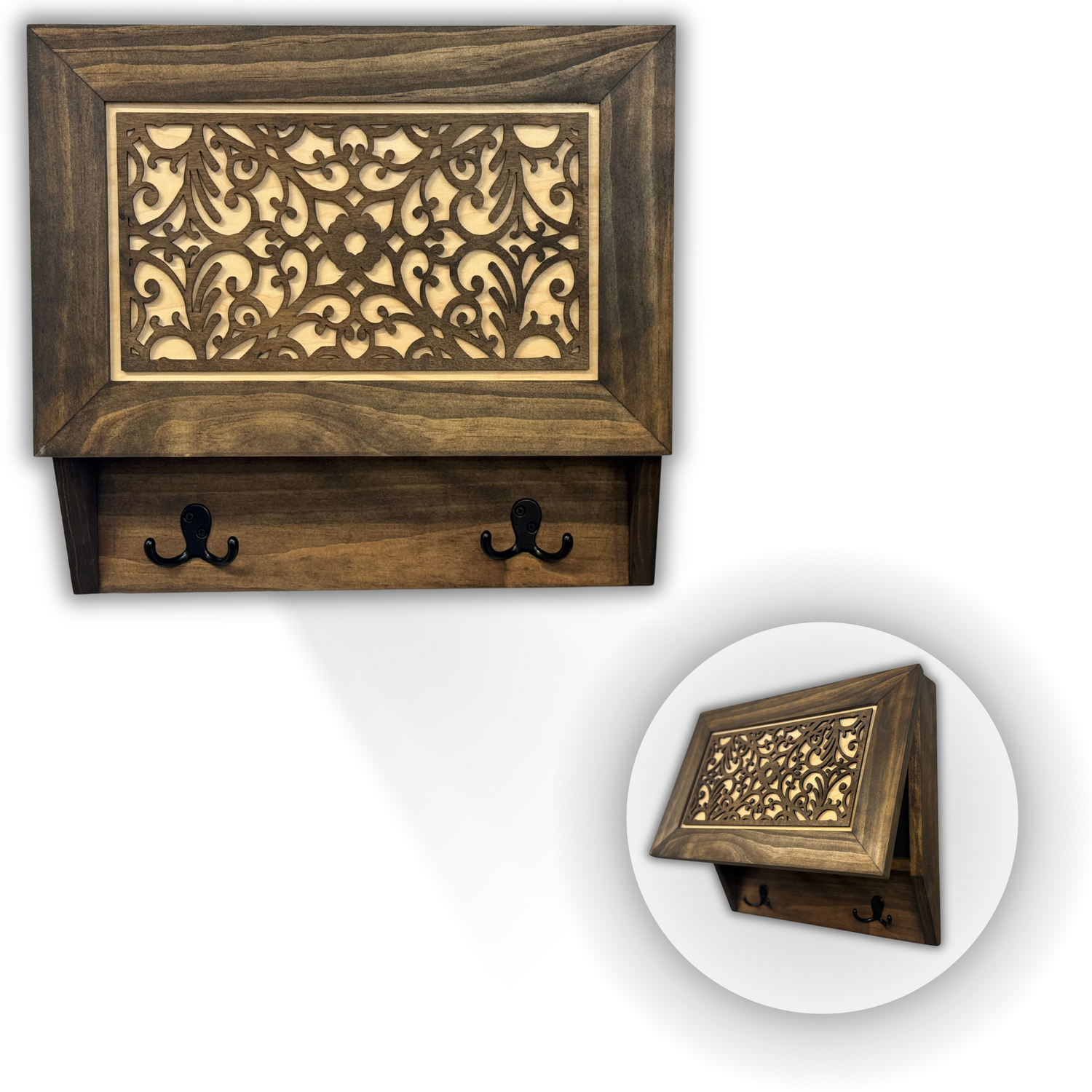 Infinity Circle Hidden Gun Cabinet β Contemporary Concealment Coat Rack with Hat Hooks, Key Hooks