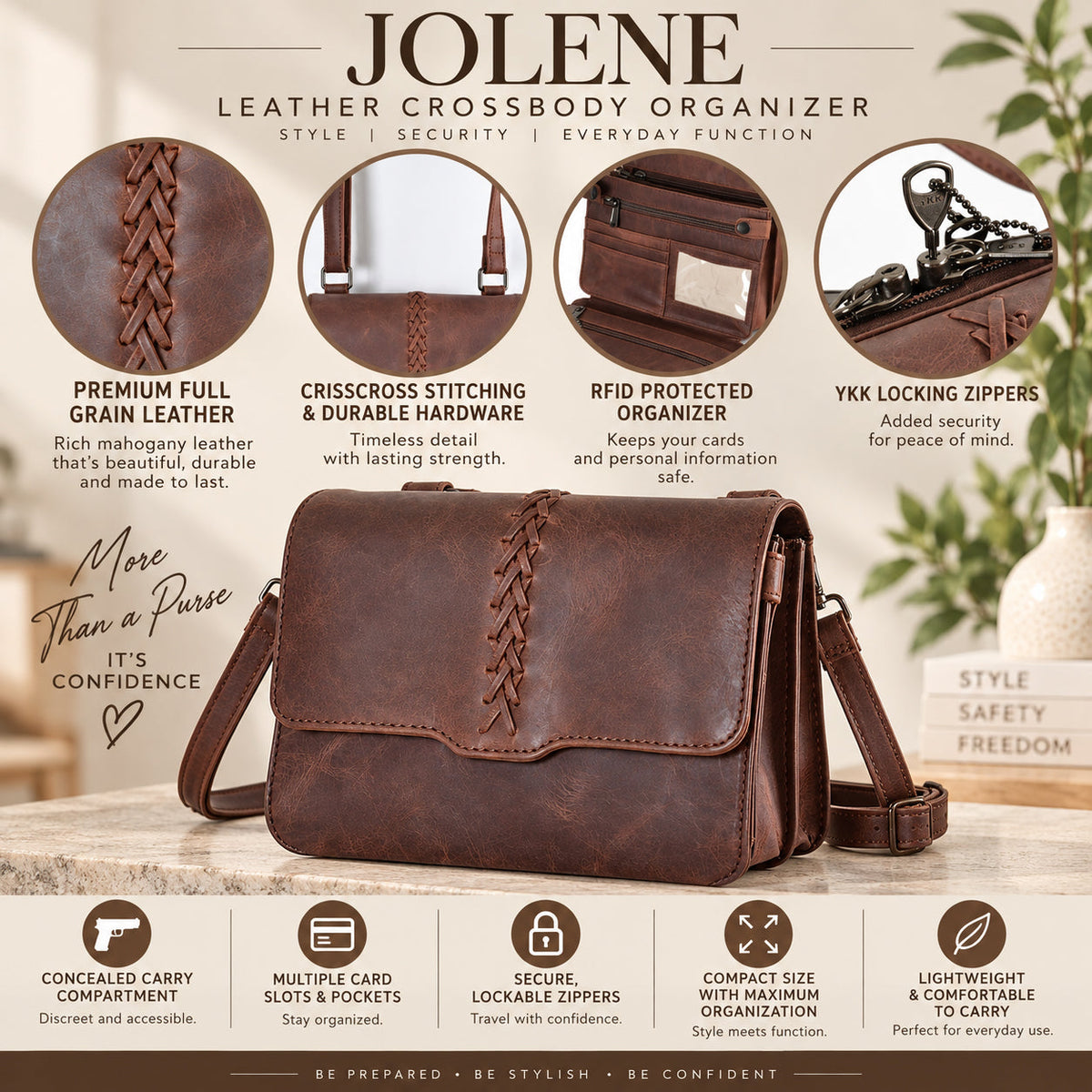 Concealed Carry Jolene Leather Crossbody Organizer by Lady Conceal
