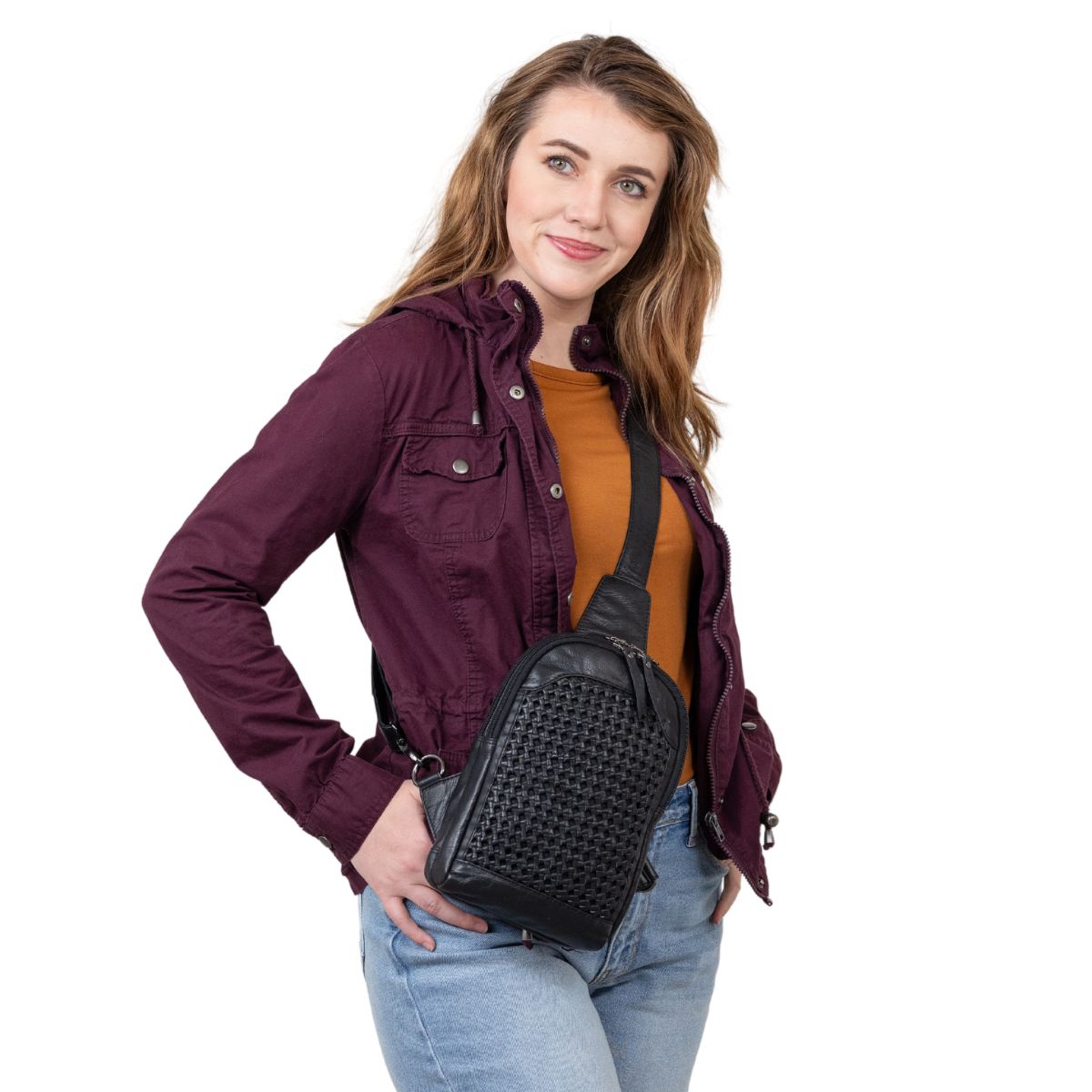 Concealed Carry Bristol Sling Leather Backpack by Lady Conceal