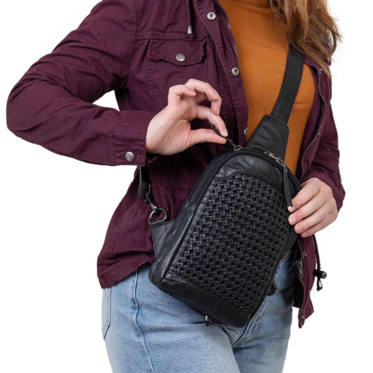 Concealed Carry Bristol Sling Leather Backpack by Lady Conceal