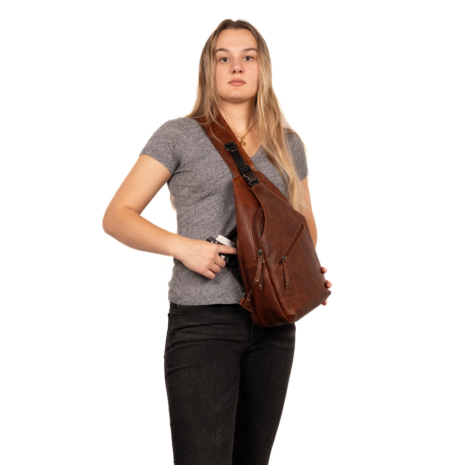 Concealed Carry Unisex Grayson Buffalo Leather Sling by Lady Conceal