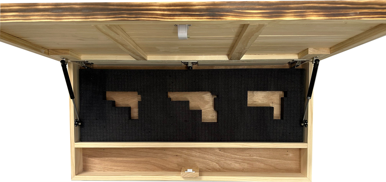 American Flag Challenge Coin Display and Hidden Gun Cabinet, Military Coin Holder Holds 100 Coins and is Ready to Hang, Large US Flag Patriotic Art 38.5