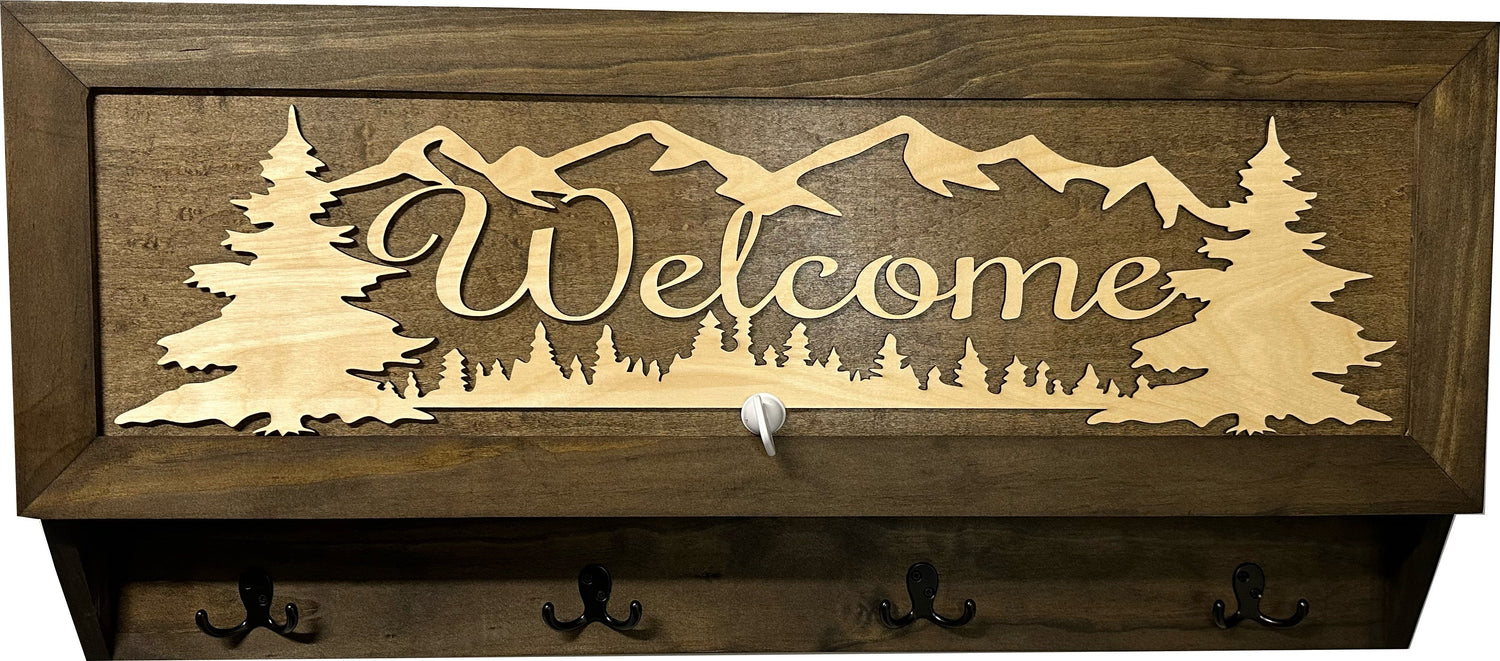 Mountain Scene Welcome Concealment Decor - Handcrafted Wooden Gun Cabinets - Gun Shelf Hidden Storage for Rifles, Shotguns, & Handguns - Quick Access Hidden Wall Safe