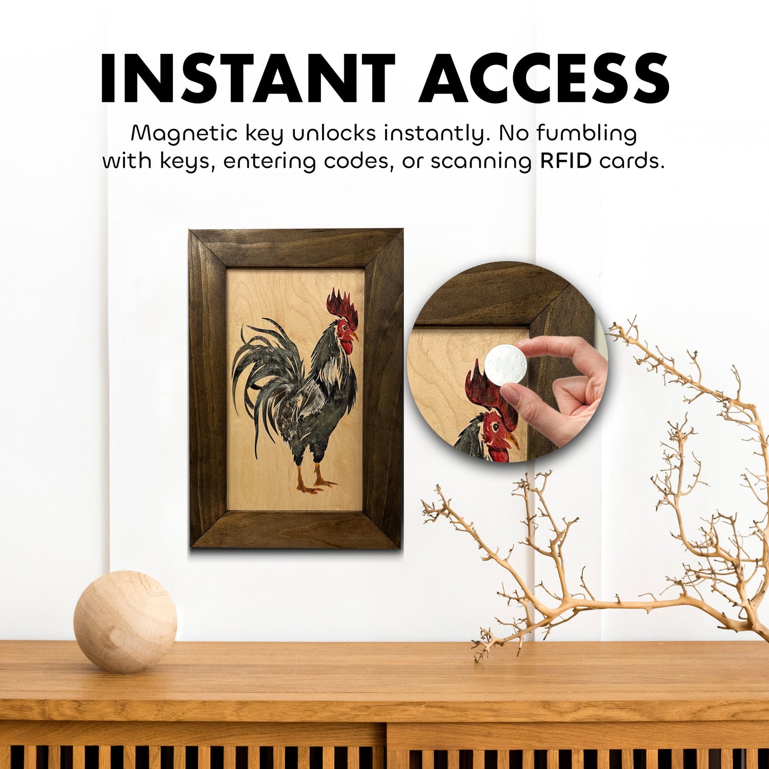Farmhouse Rooster Gun Concealment Furniture - Handcrafted Hidden Gun Storage Wall Decor - Hidden Gun Shelf with Magnetic Lock for Quick Access