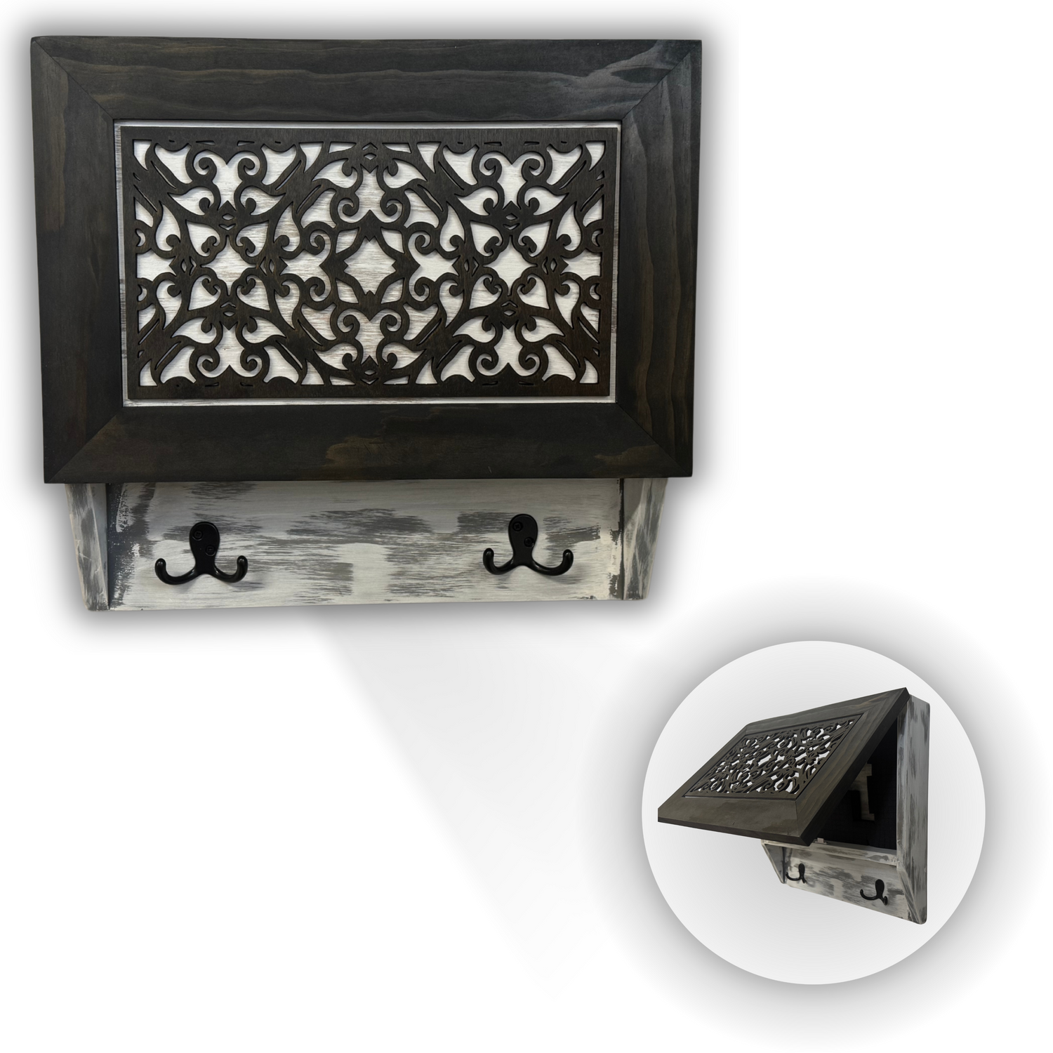 Rustic Diamond Hidden Gun Cabinet β Ornate Concealment Coat Rack with Multi-Purpose Hooks