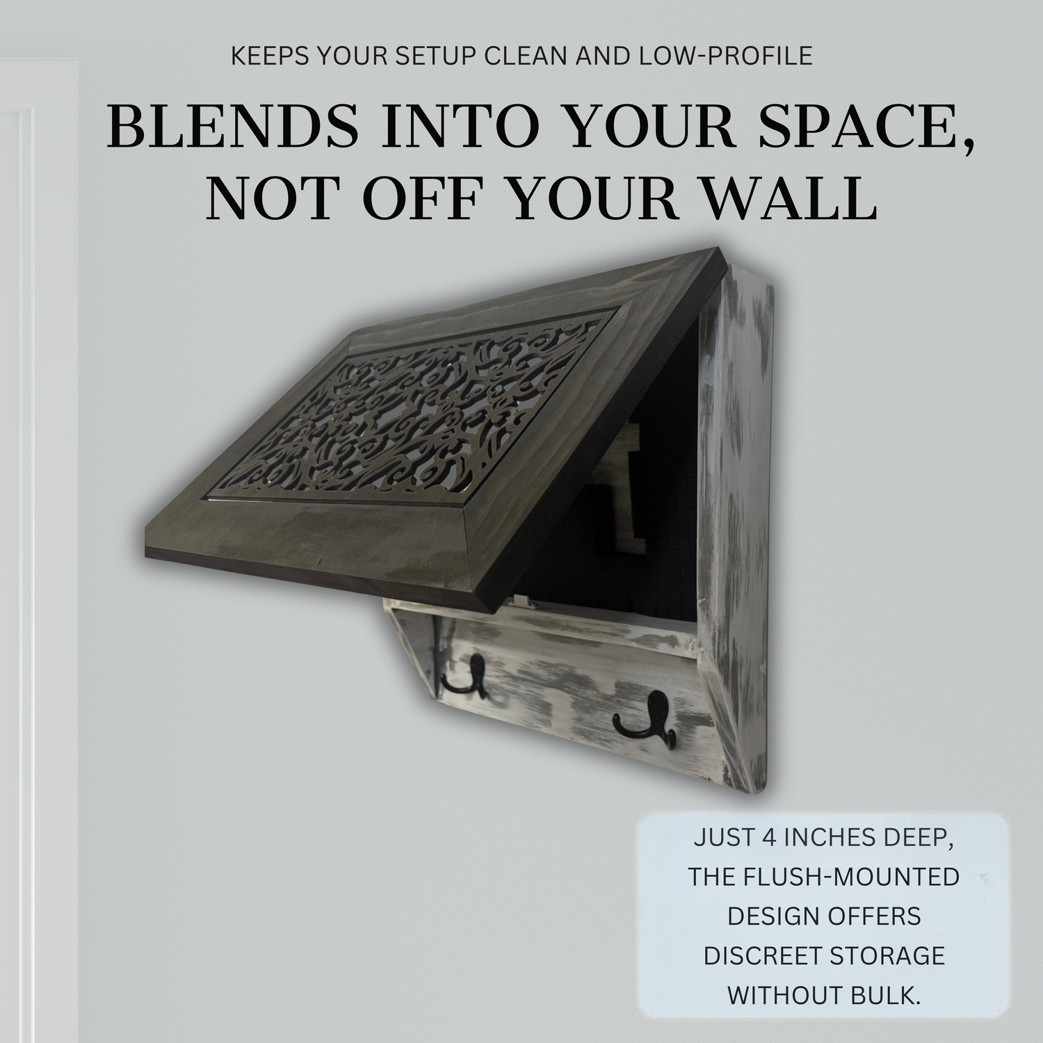 Rustic Diamond Hidden Gun Cabinet β Ornate Concealment Coat Rack with Multi-Purpose Hooks