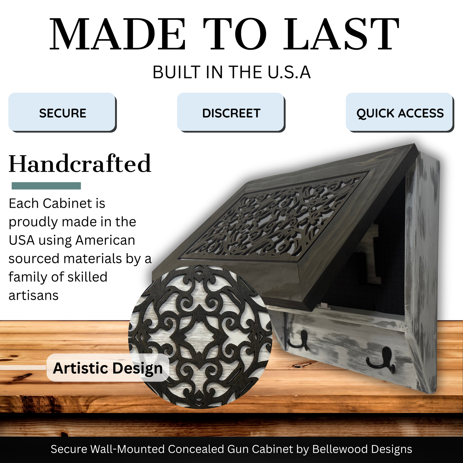 Rustic Diamond Hidden Gun Cabinet β Ornate Concealment Coat Rack with Multi-Purpose Hooks