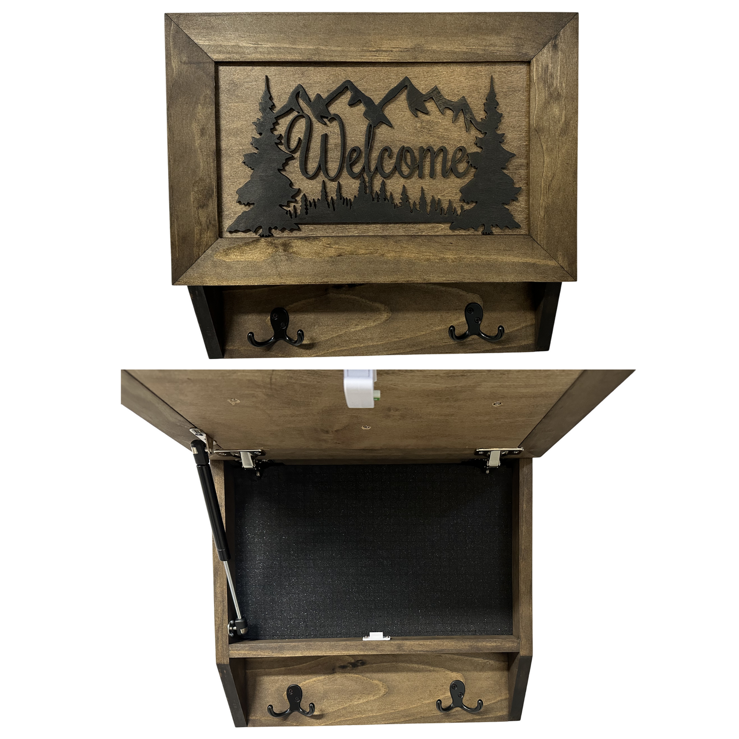 Rustic Mountain Welcome Wall-Mounted Gun Cabinet β Concealed Lockable Storage for Your Home