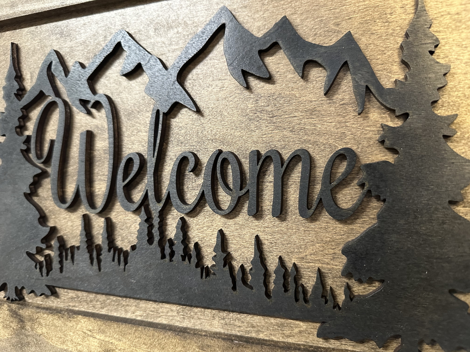 Rustic Mountain Welcome Wall-Mounted Gun Cabinet β Concealed Lockable Storage for Your Home