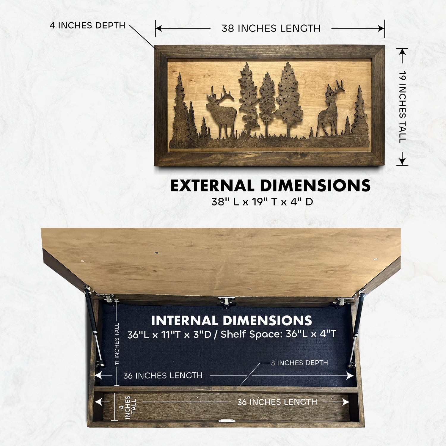 Elk Hunting Gun Concealment Furniture - Handcrafted Wooden Gun Cabinets - Gun Shelf Hidden Storage for Rifles, Shotguns, & Handguns - Quick Access Hidden Wall Safe (Extra Large)