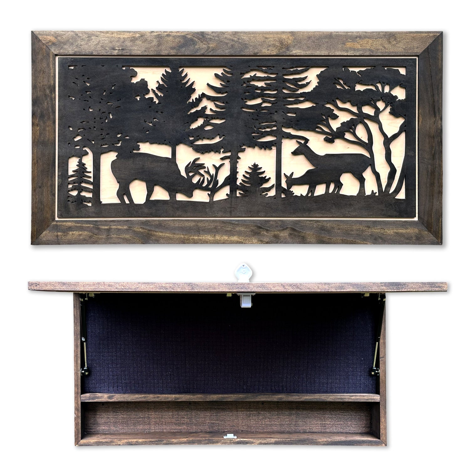 Deer Scene Gun Concealment Decor - Handcrafted Wooden Gun Cabinets - Gun Shelf Hidden Storage for Rifles, Shotguns, & Handguns - Quick Access Hidden Wall Safe (Extra Large)