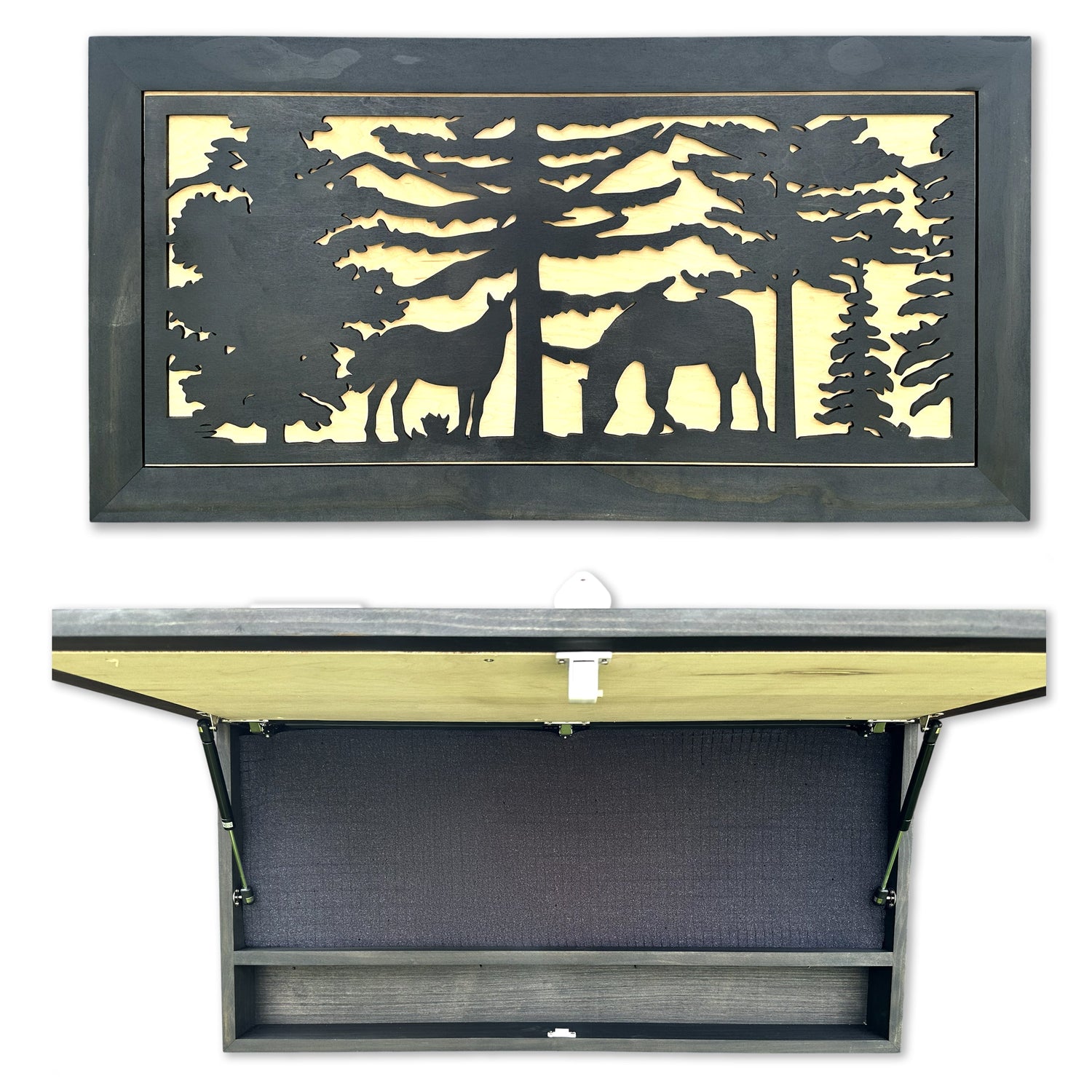 Horse Farm Wall Art Gun Concealment Furniture - Handcrafted Wooden Gun Cabinets - Gun Shelf Hidden Storage for Rifles, Shotguns, & Handguns - Quick Access Hidden Wall Safe (Extra Large)