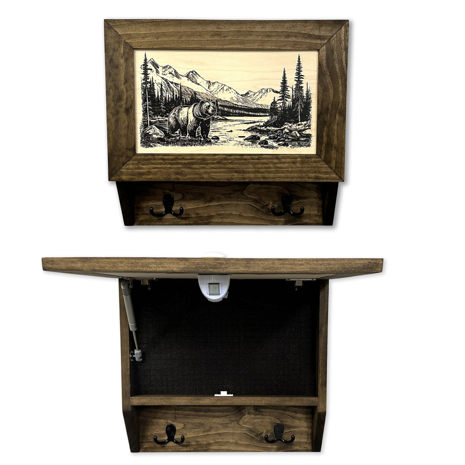 Wilderness Mountain Bear Gun Concealment Furniture - Handcrafted Hidden Gun Storage Wall Decor - Hidden Safe Furniture with Magnetic Lock for Quick Access - Made in USA