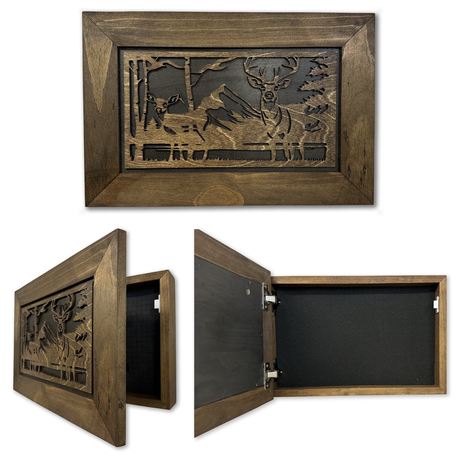 Buck and Doe in The Woods Gun Concealment Furniture - Handcrafted Hidden Gun Storage Wall Decor - Hidden Gun Shelf with Magnetic Lock for Quick Access