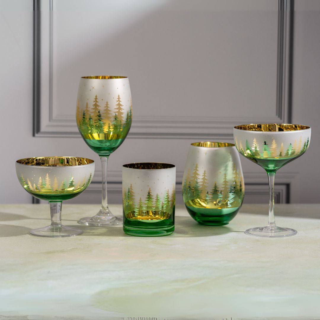 Green Pine Tree Wine Glasses