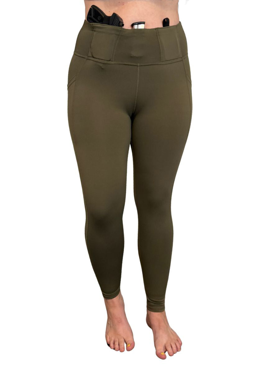 Defender Concealed Carry Leggings - Olive Front View