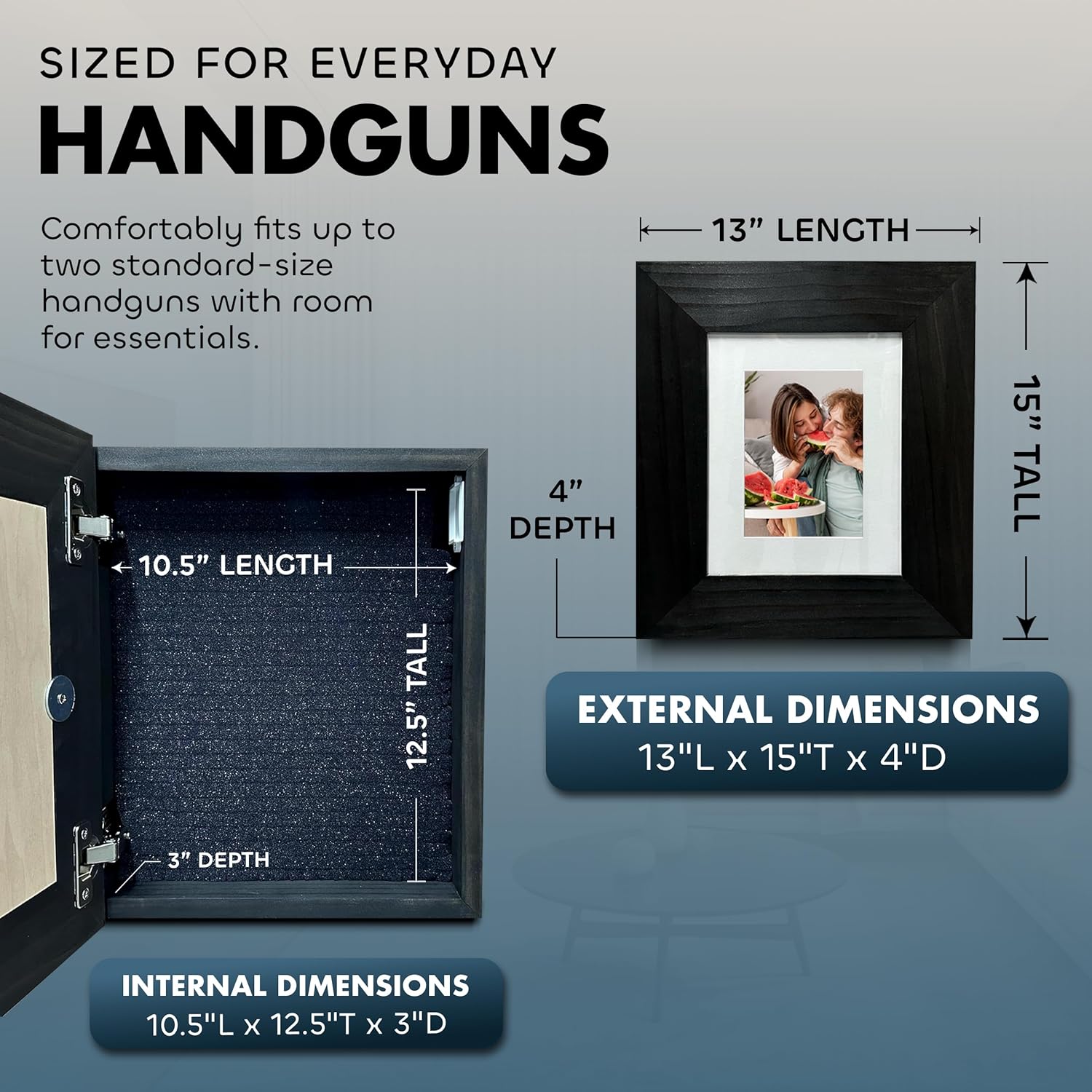 Hidden Gun Safe Picture Frame - Handcrafted Gun Concealment Furniture - Quick Access Picture Frame Safe with Magnetic Lock for Discreet & Secure Gun Storage