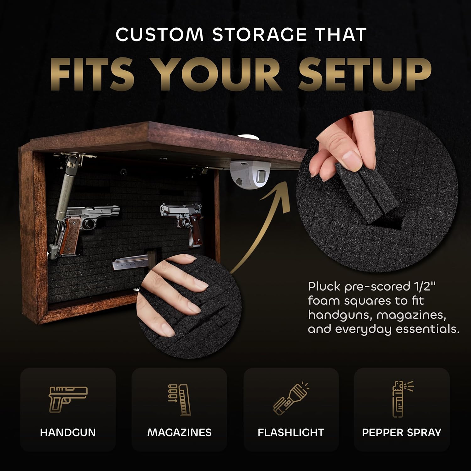 Gun Concealment Furniture - Hidden Gun Safe with Birds in a Tree Design - Fits 2 Handguns & Magazines - Wall Mounted Gun Storage with Magnetic Lock - Made in USA