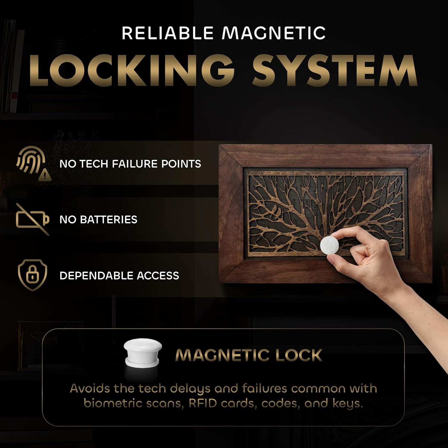 Gun Concealment Furniture - Hidden Gun Safe with Birds in a Tree Design - Fits 2 Handguns & Magazines - Wall Mounted Gun Storage with Magnetic Lock - Made in USA