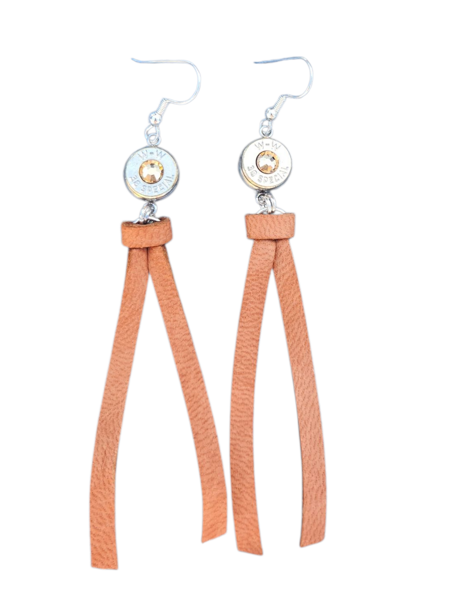 Deer Hide Headstamp Dangle Earrings