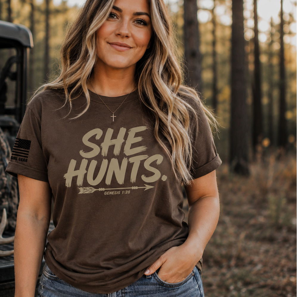 SHE HUNTS. Tee - Genesis 1:28