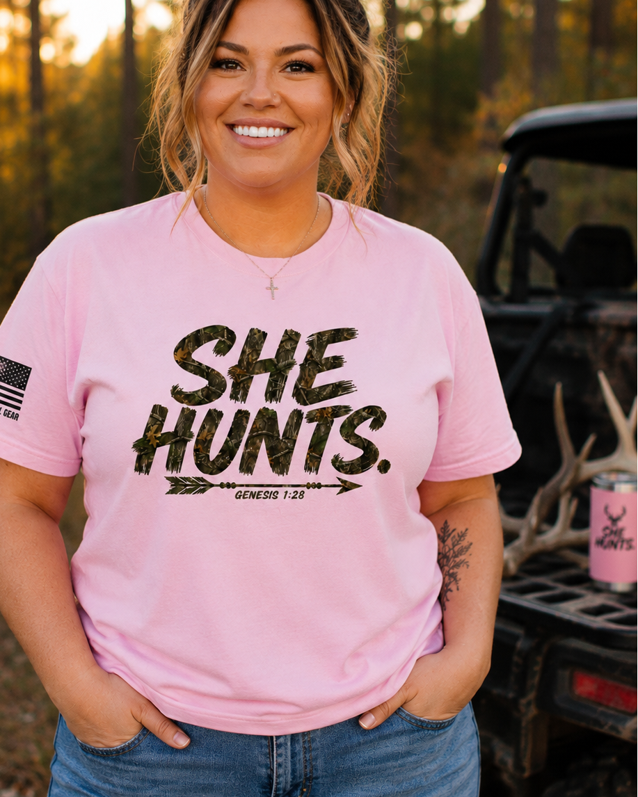 SHE HUNTS. Tee - Genesis 1:28