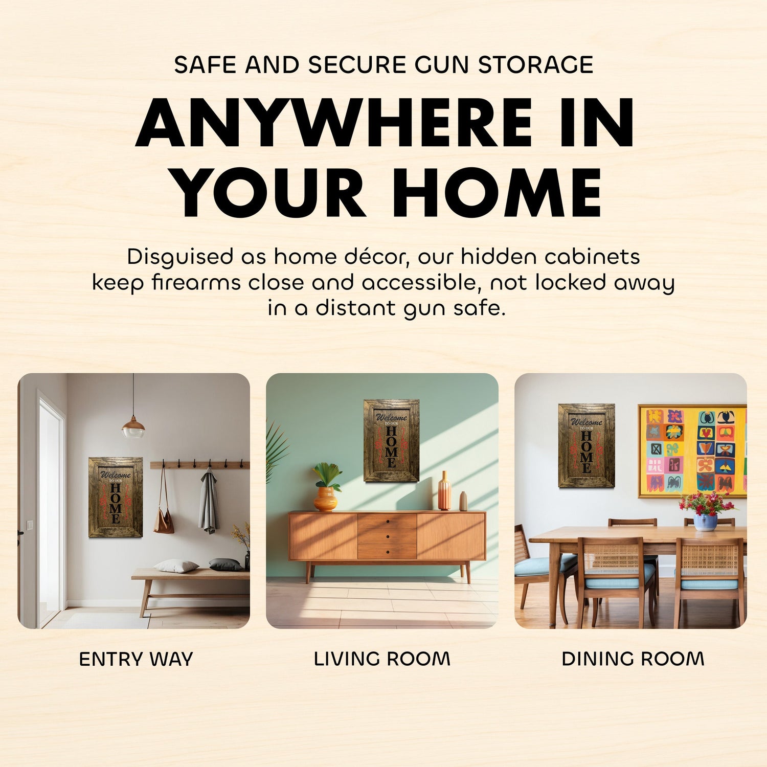 Hidden Gun Storage Cabinet Welcome to Our Home, Jacobean, Concealed Pistol Safe, Concealment Furniture, Handmade in the USA, Home Self Defense