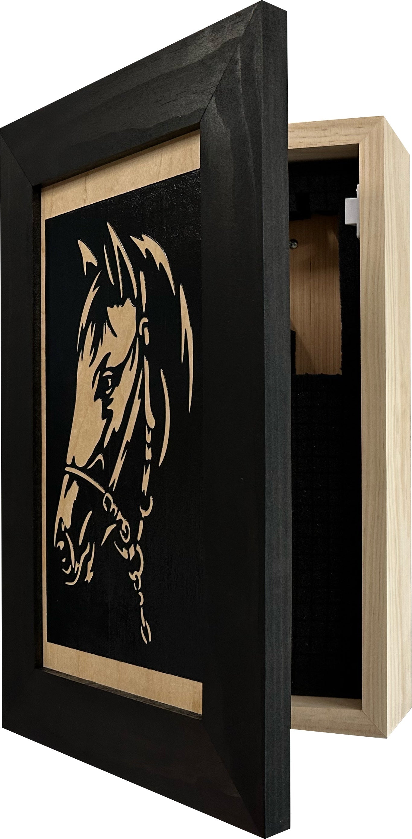 Horse Wall Art Gun Concealment Furniture - Handcrafted Hidden Gun Storage Wall Decor - Hidden Gun Shelf with Magnetic Lock for Quick Access