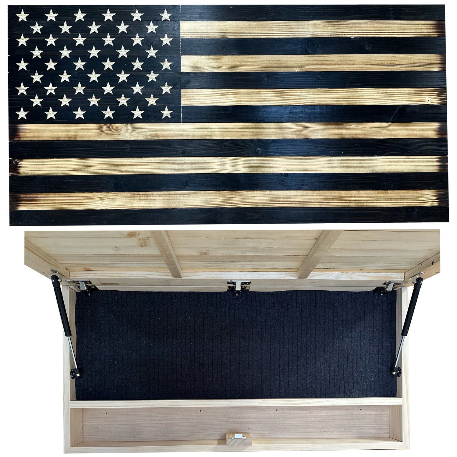 Large American Flag Gun Safe - Quick Access Hidden Gun Safe for Rifles, Shotguns, & Handguns - Gun Concealment Furniture with Magnetic Lock - Gun Self Hidden Storage (Black)