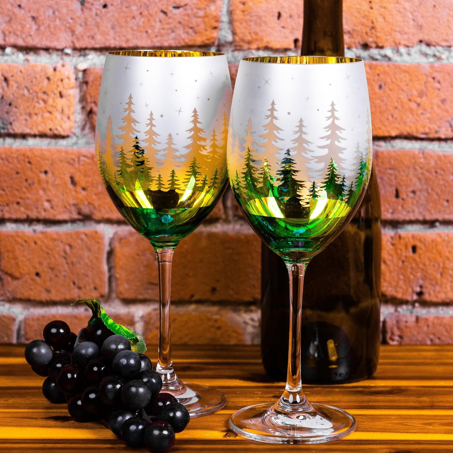Green Pine Tree Wine Glasses