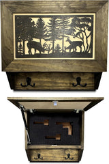 Gun Concealment Furniture - Deer Hunter Coat Rack Hidden Wall Safe with Hooks for Coats, Bags, & Hats - Quick Access Hidden Gun Storage - Wood Gun Cabinet with Secure Magnetic Lock