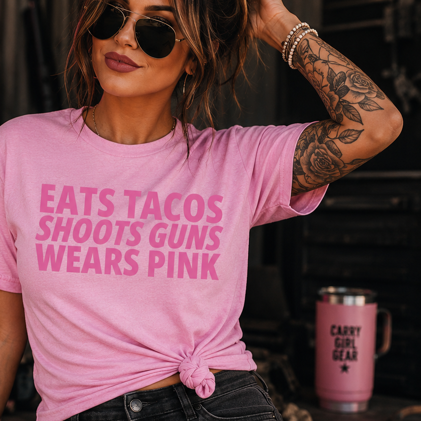 EATS TACOS WEARS PINK Tee