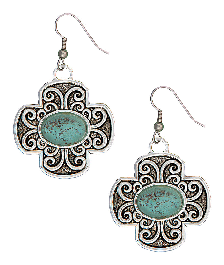 Four Winds Turquoise Cross Earrings