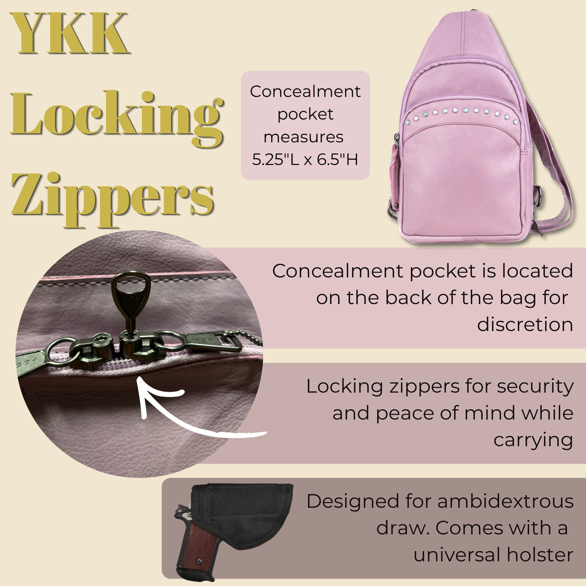 Concealed Carry Haven Sling Leather Backpack by Lady Conceal