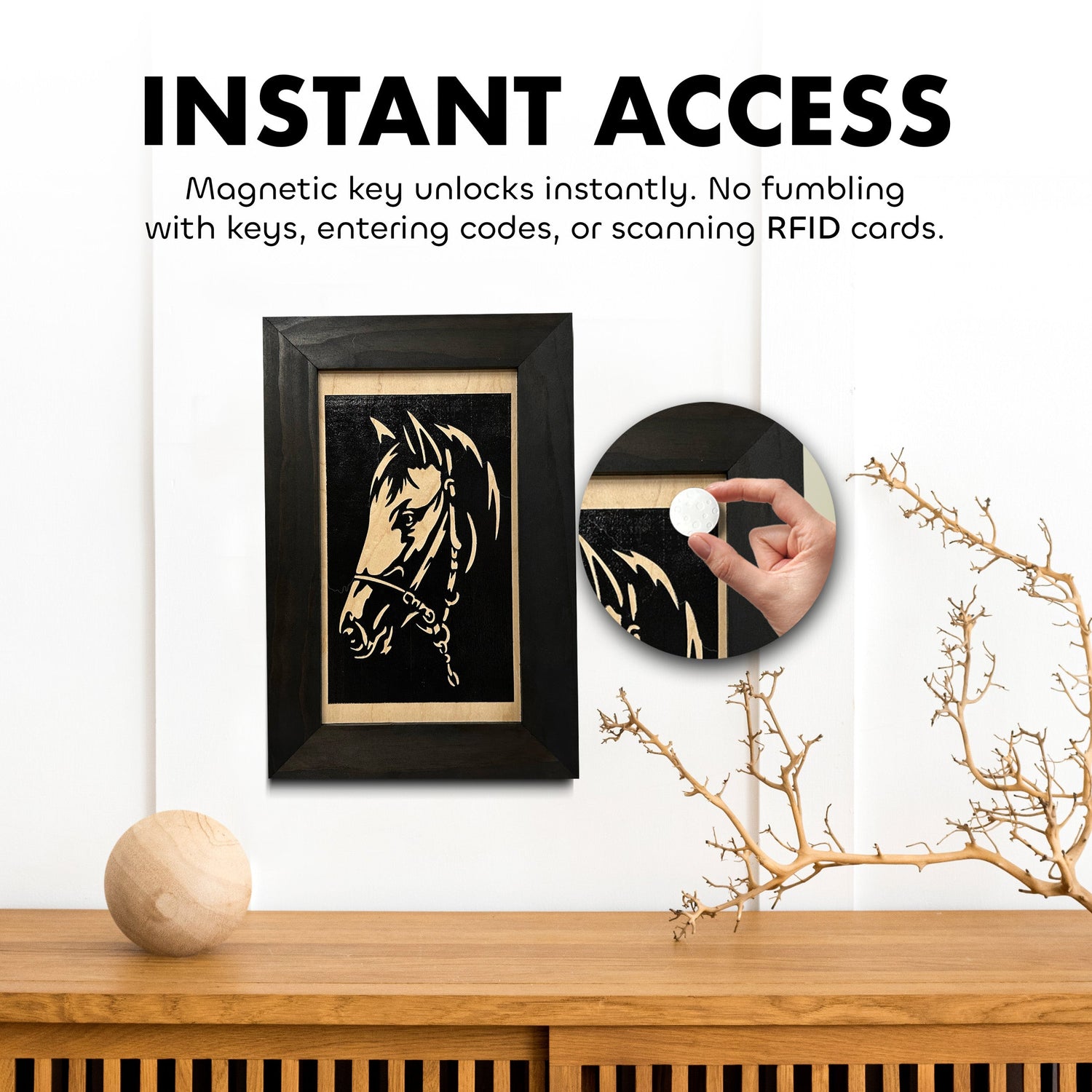Horse Wall Art Gun Concealment Furniture - Handcrafted Hidden Gun Storage Wall Decor - Hidden Gun Shelf with Magnetic Lock for Quick Access