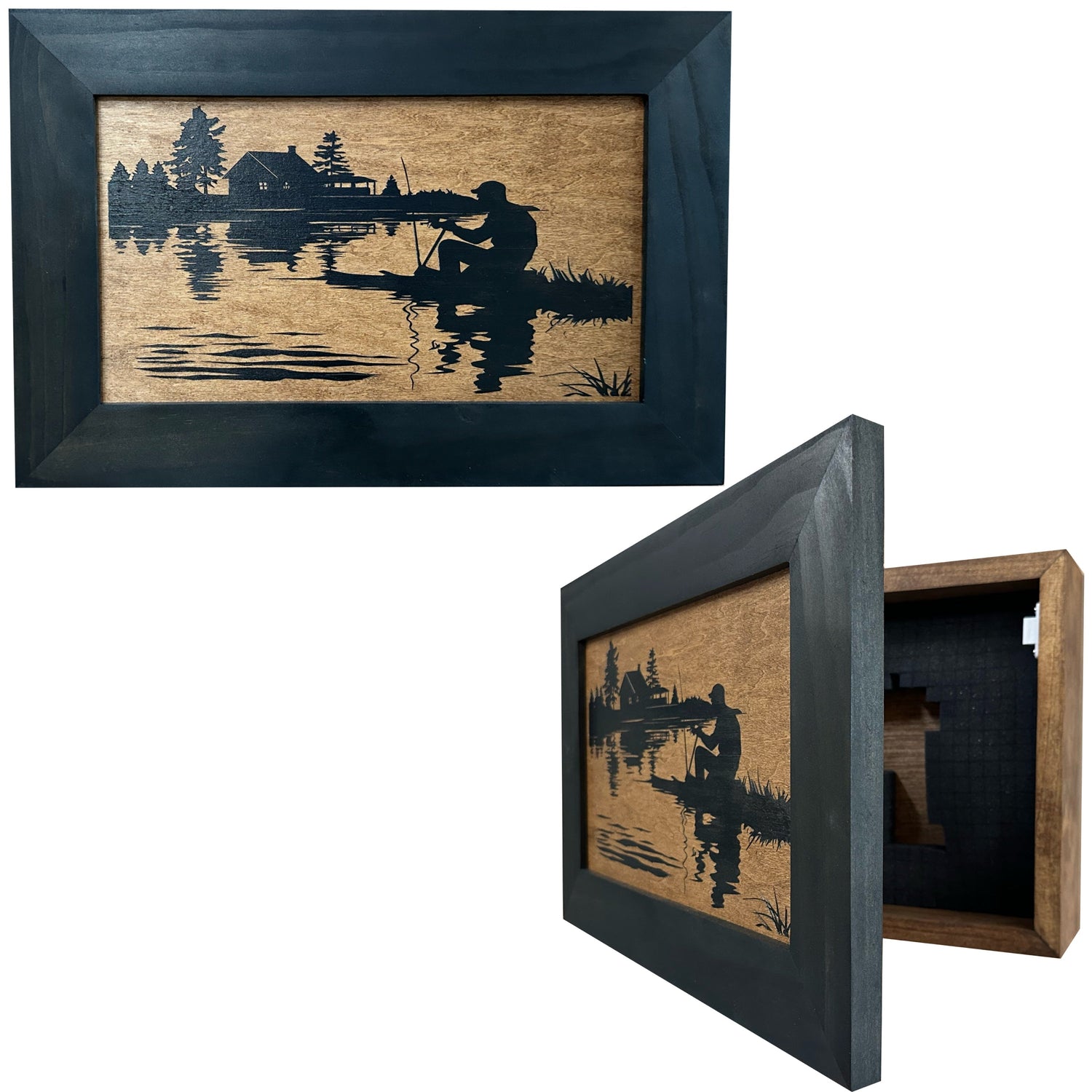 Rather Be Fishing Hidden Gun Safe - Handcrafted Gun Concealment Decor - Hidden Gun Shelf with Magnetic Lock for Quick Access - Hidden Wall Safe for Secure Storage - Made in USA