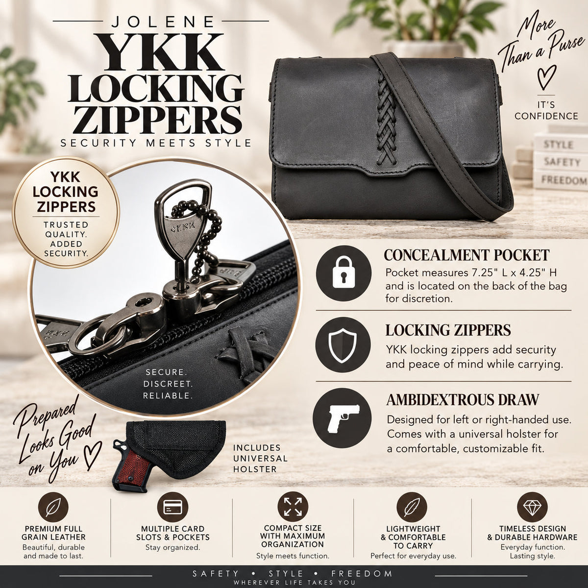 Concealed Carry Jolene Leather Crossbody Organizer by Lady Conceal