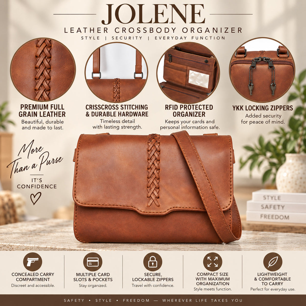 Concealed Carry Jolene Leather Crossbody Organizer by Lady Conceal
