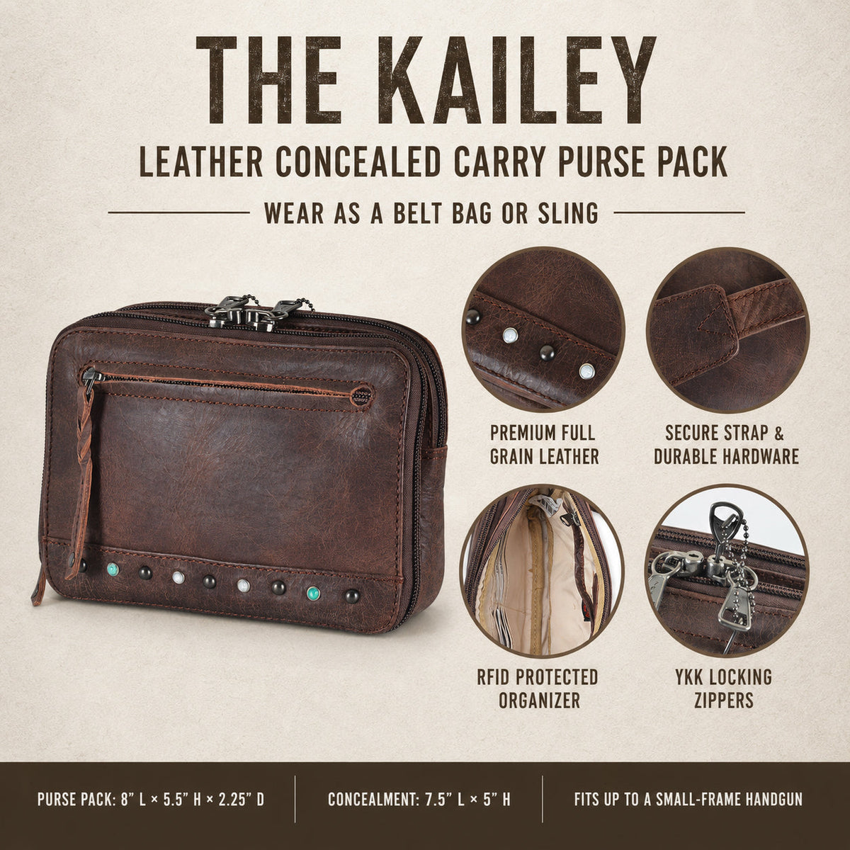 Concealed Carry Kailey Leather Fanny Pack/Sling by Lady Conceal