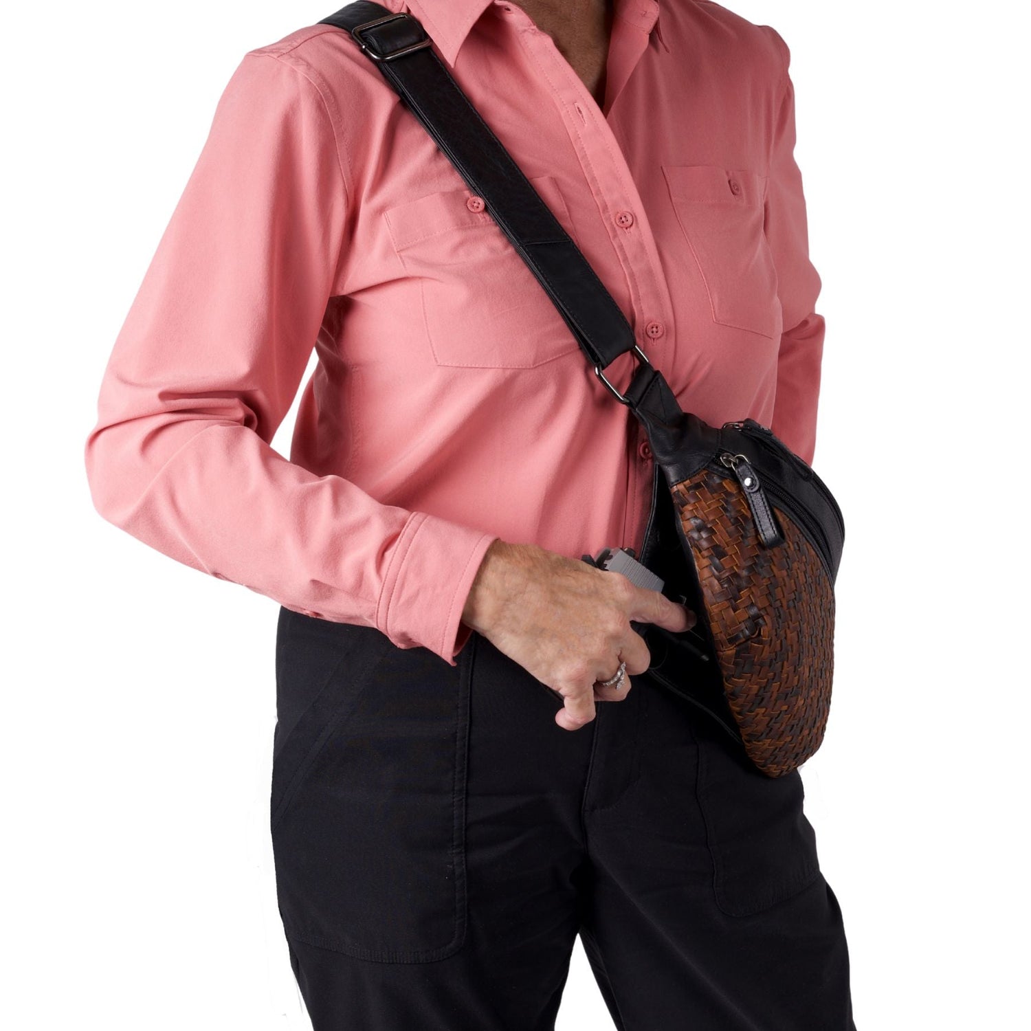 Concealed Carry Haisley Woven Magnetic Leather Sling by Lady Conceal