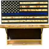Large Thin Blue Line American Flag Gun Safe - Quick Access Hidden Gun Safe for Rifles, Shotguns, & Handguns - Gun Concealment Furniture with Magnetic Lock - Gun Self Hidden Storage (Blue Line)