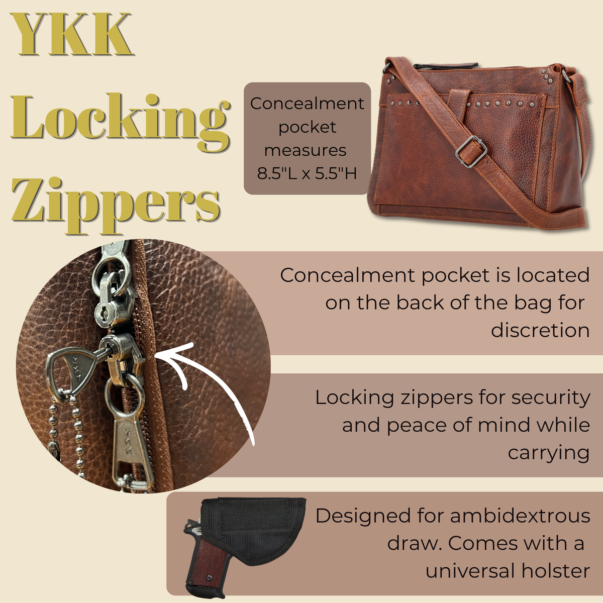 Concealed Carry Leah Buffalo Leather Crossbody w/Wallet by Lady Conceal